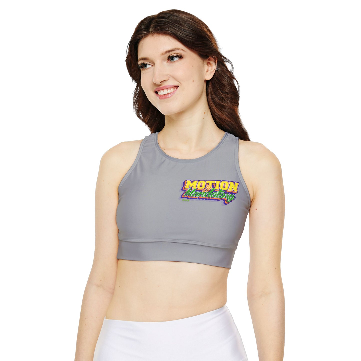 Motion Is Mandatory Fully Lined, Padded Sports Bra (AOP)