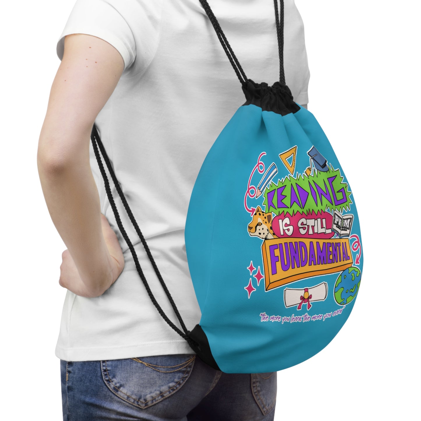 Reading Is Still Fundamental Drawstring Bag
