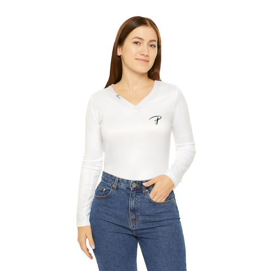 Put It In Motion Women's Long Sleeve V-neck Shirt (AOP)